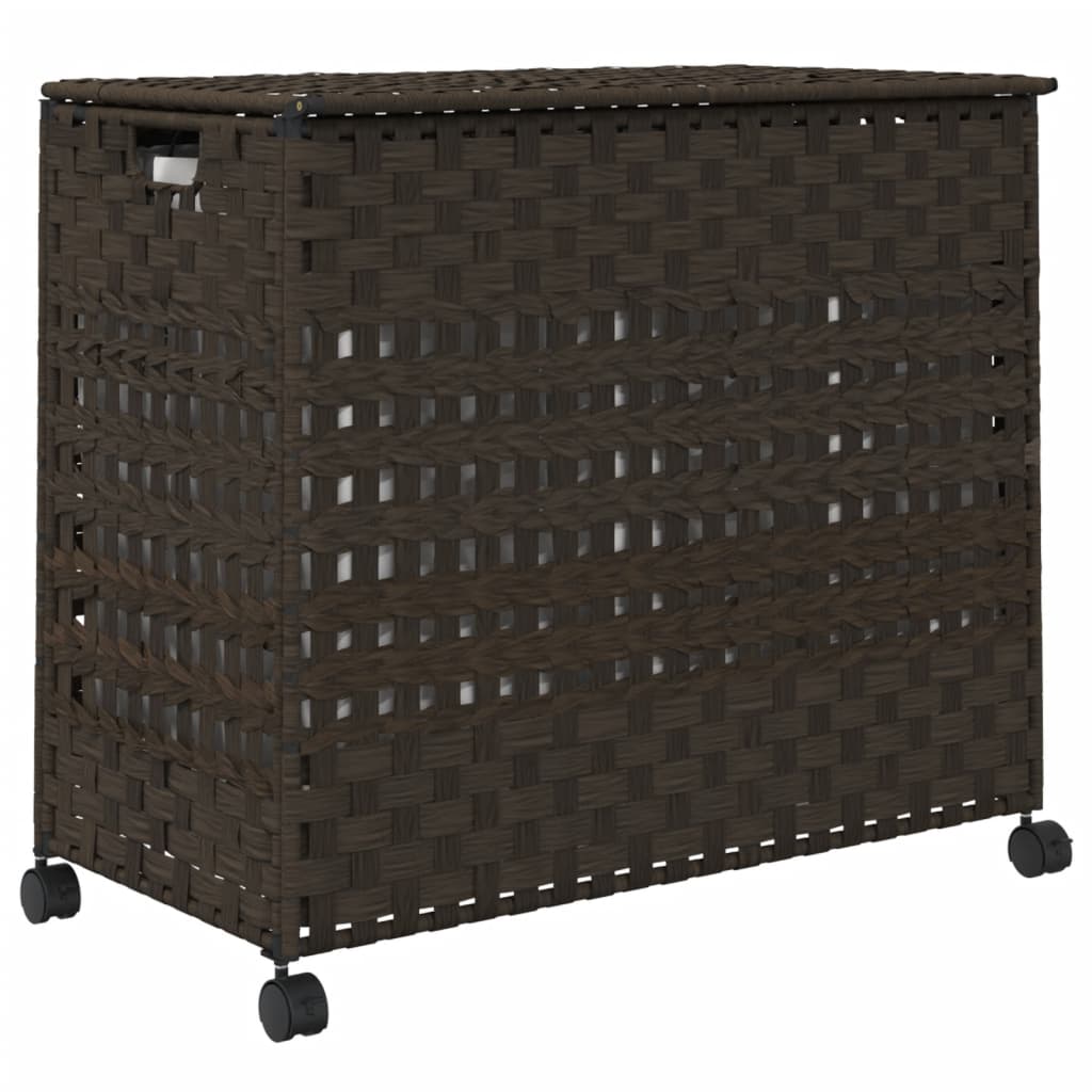 Panier à linge sur roulettes marron foncé 66x35x60 cm rotin