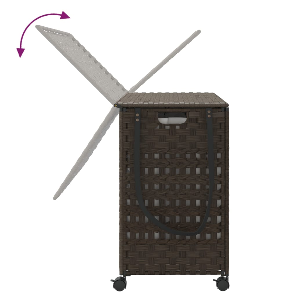 Panier à linge sur roulettes marron foncé 66x35x60 cm rotin