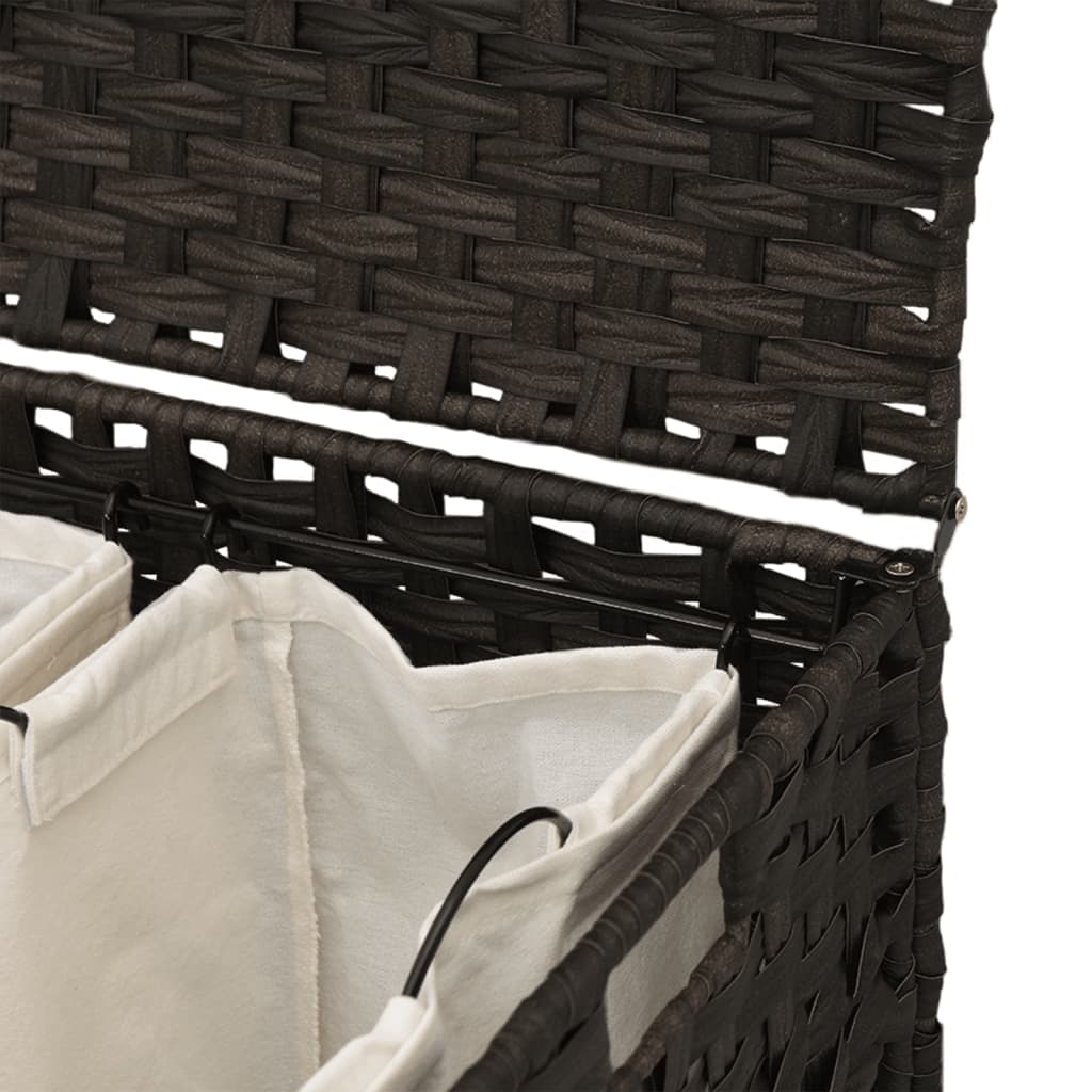 Panier à linge sur roulettes marron foncé 66x35x60 cm rotin