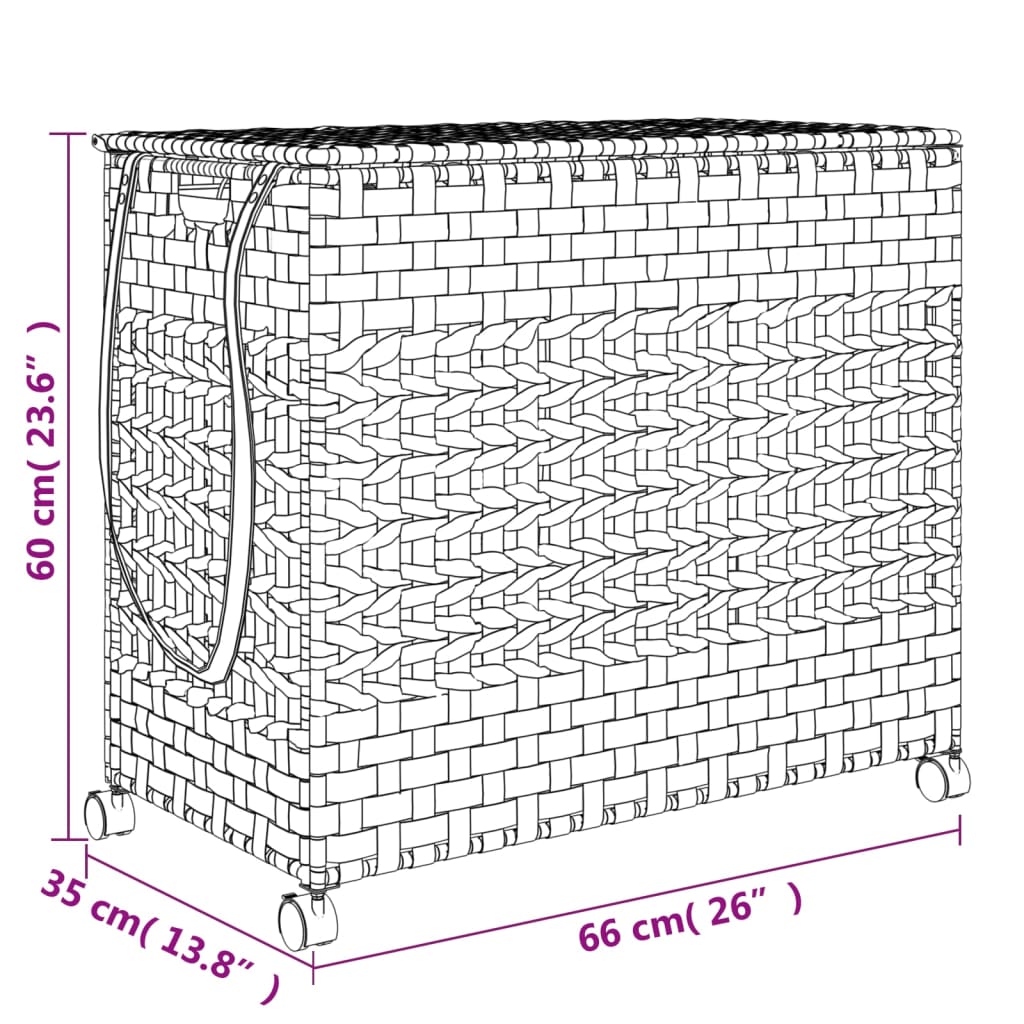 Panier à linge sur roulettes marron foncé 66x35x60 cm rotin