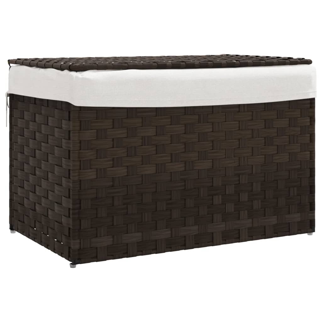 Panier à linge avec couvercle Marron foncé 55,5x35x34 cm Rotin synthétique