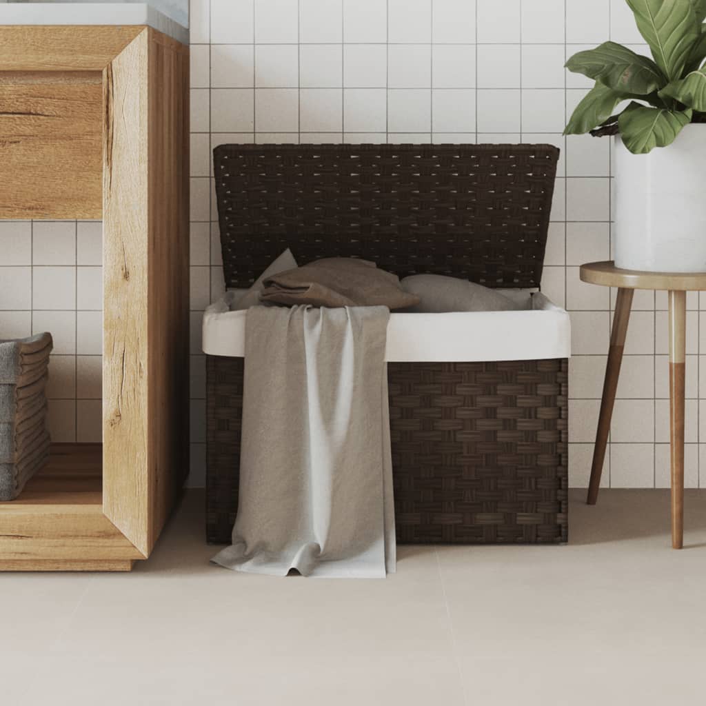 Panier à linge avec couvercle Marron foncé 55,5x35x34 cm Rotin synthétique