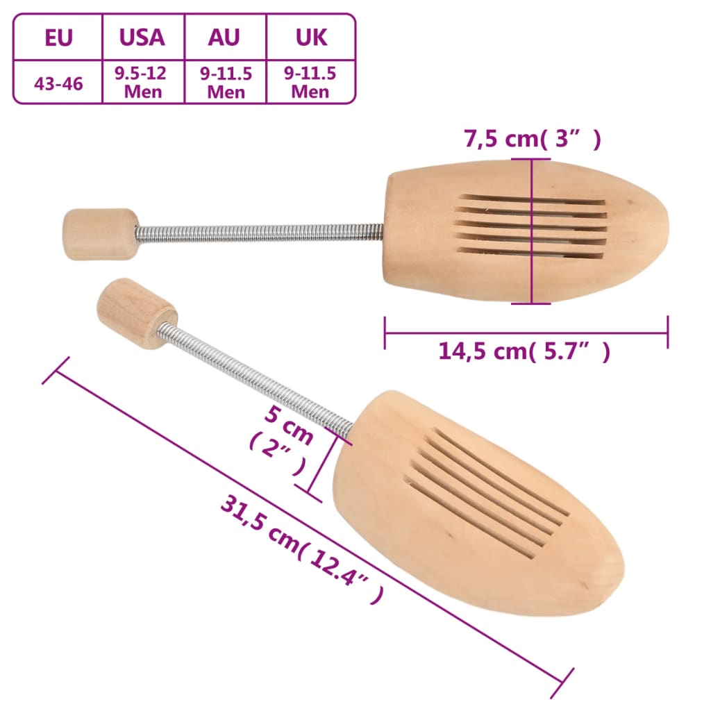 Embauchoirs 2 paires EU 43-46 bois massif Lotus
