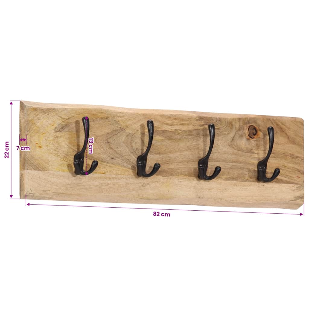 Wandgarderobe mit 4 Haken Massivholz Mango