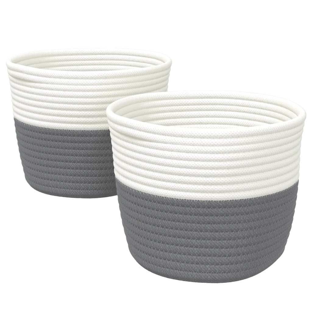 Storage Baskets 2 pcs. Grey and White Ø24x18 cm Cotton