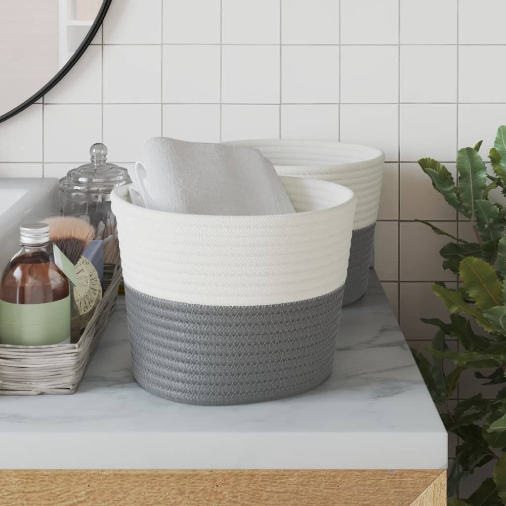 Storage Baskets 2 pcs. Grey and White Ø24x18 cm Cotton
