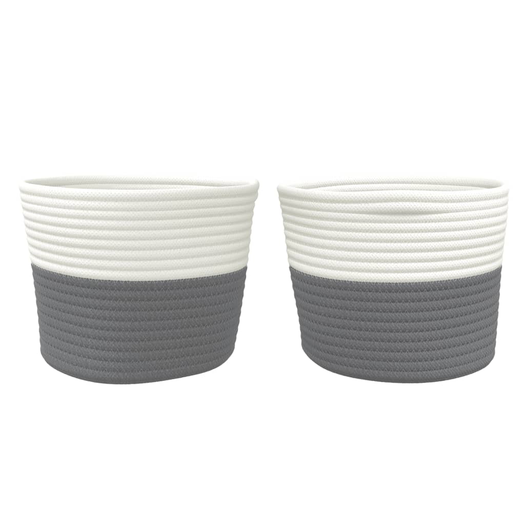 Storage Baskets 2 pcs. Grey and White Ø24x18 cm Cotton