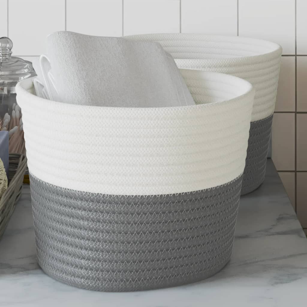 Storage Baskets 2 pcs. Grey and White Ø24x18 cm Cotton