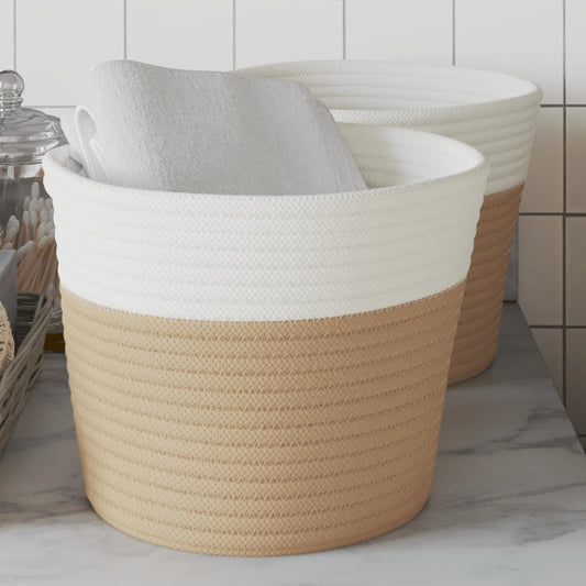 Storage Baskets 2 pcs. Beige and White Ø24x18 cm Cotton