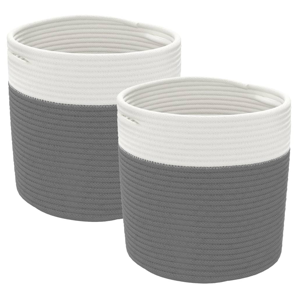 Paniers de rangement 2 pcs Gris et blanc Ø28x28 cm Coton