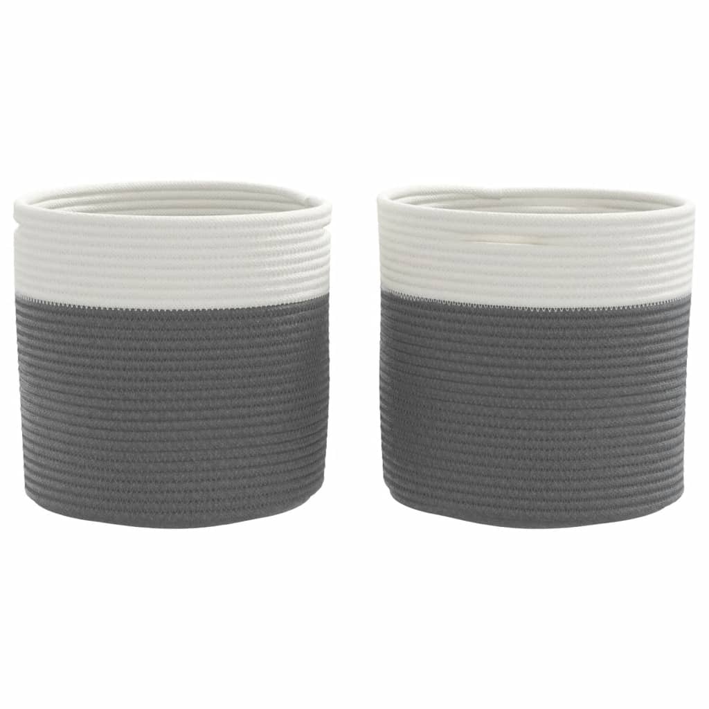 Paniers de rangement 2 pcs Gris et blanc Ø28x28 cm Coton