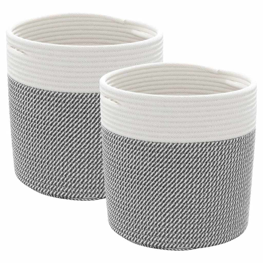 Storage Baskets 2 pcs. Grey and White Ø28x28 cm Cotton