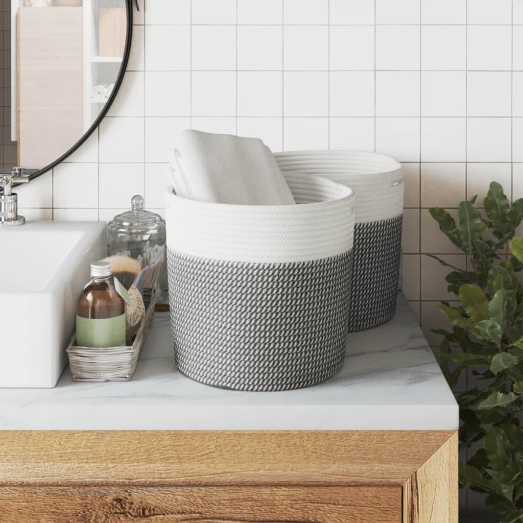 Storage Baskets 2 pcs. Grey and White Ø28x28 cm Cotton