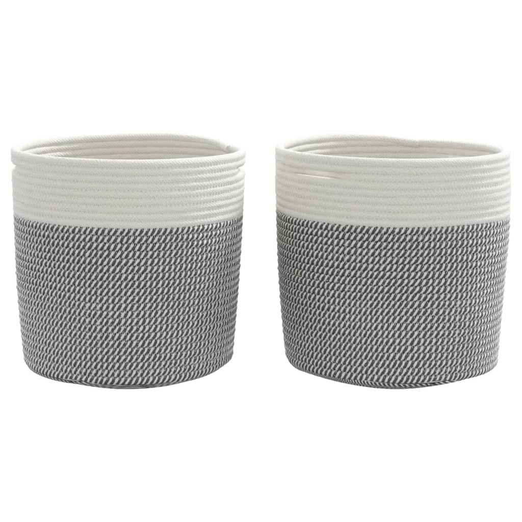 Storage Baskets 2 pcs. Grey and White Ø28x28 cm Cotton