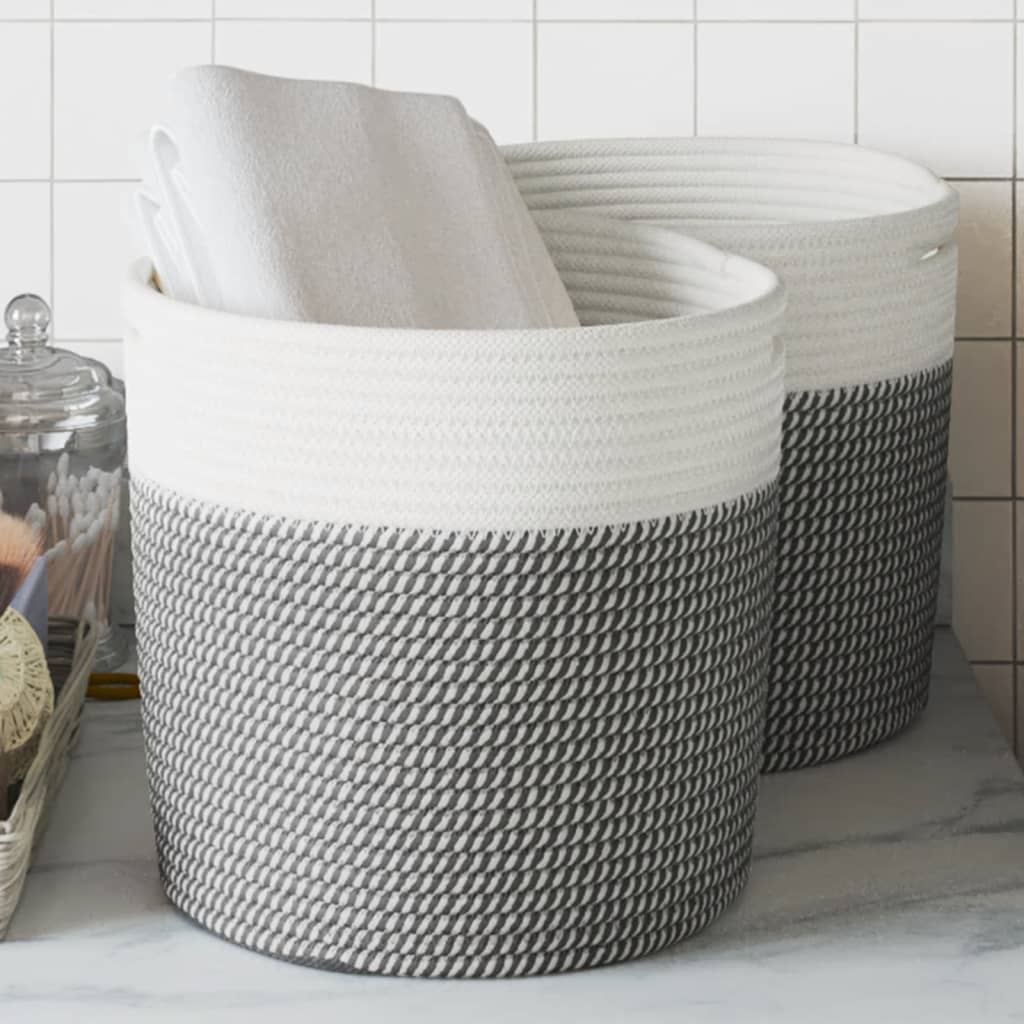 Storage Baskets 2 pcs. Grey and White Ø28x28 cm Cotton