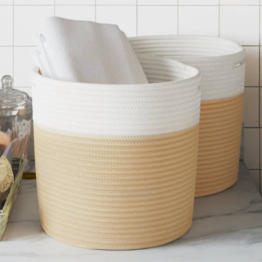 Storage Baskets 2 pcs. Beige and White Ø28x28 cm Cotton