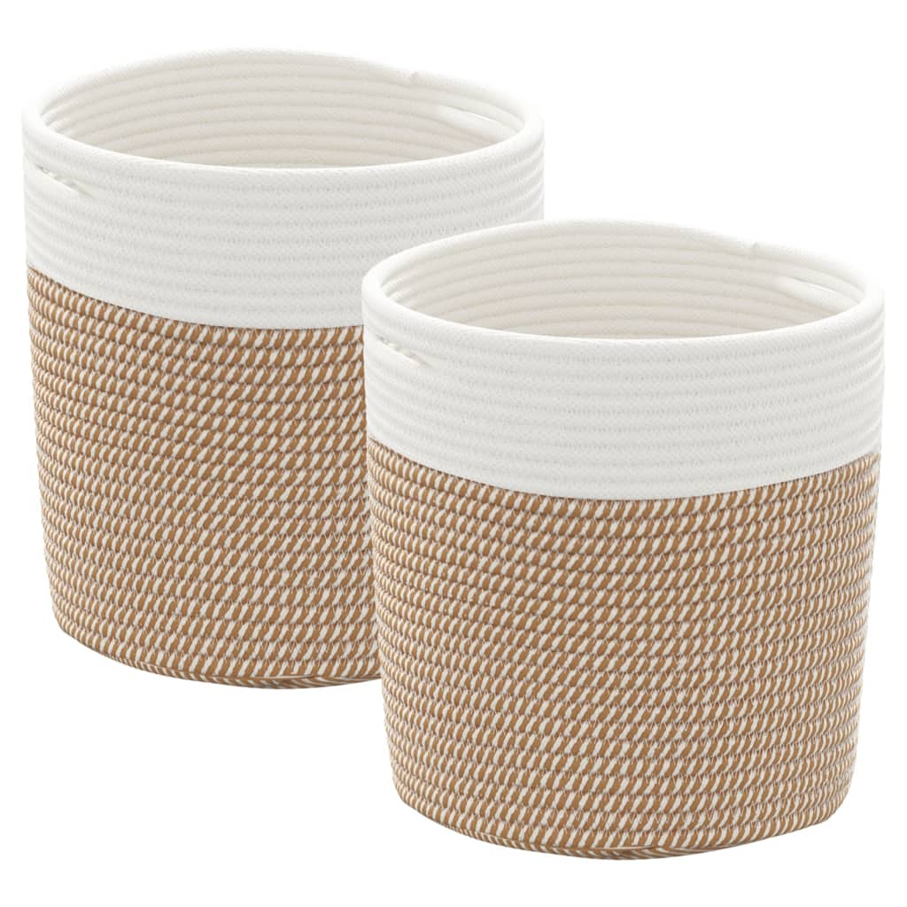 Storage baskets 2 pcs. Brown and White Ø28x28 cm Cotton