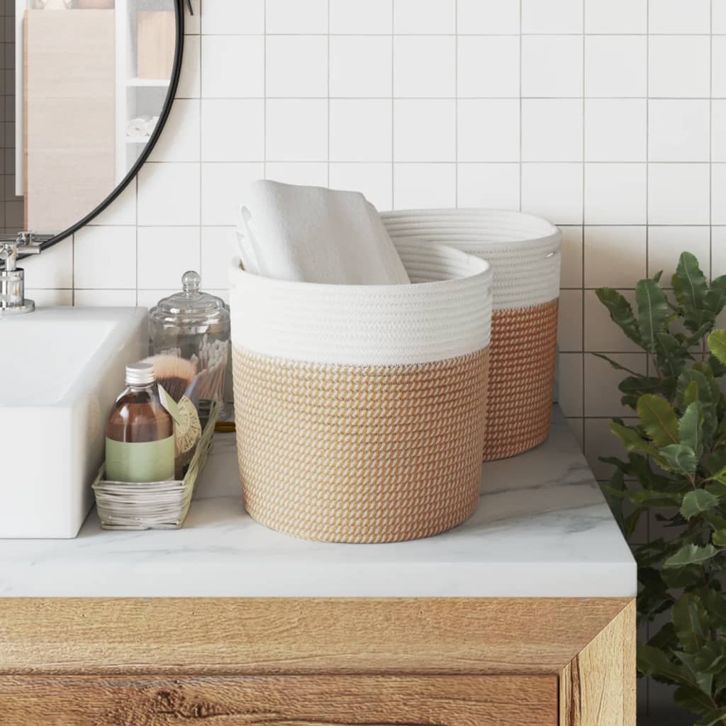 Storage baskets 2 pcs. Brown and White Ø28x28 cm Cotton