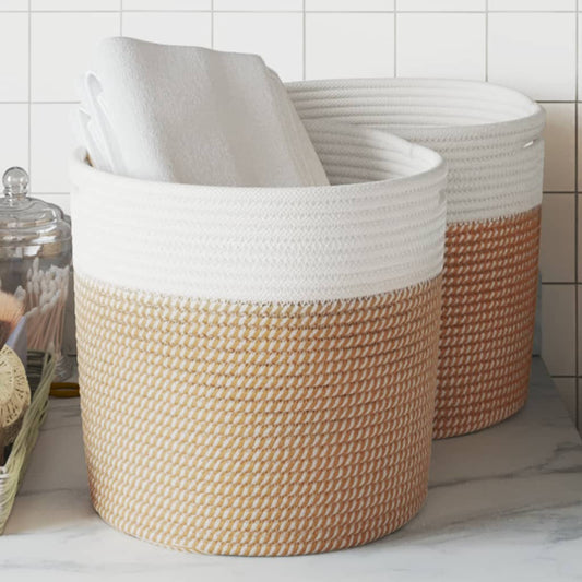 Storage baskets 2 pcs. Brown and White Ø28x28 cm Cotton