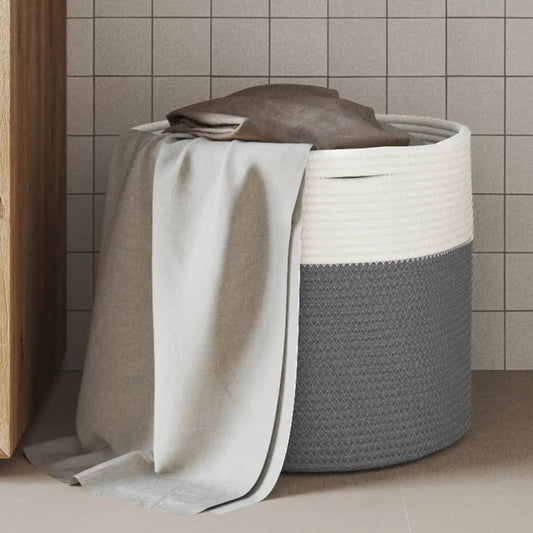 Storage basket Gray and White Ø40x35 cm Cotton