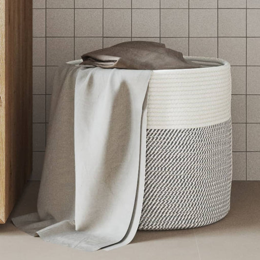 Storage basket Gray and White Ø40x35 cm Cotton