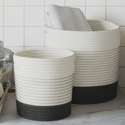 Storage Baskets 2 pcs. White and Black Cotton
