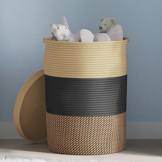 Storage Basket with Lid Black & Beige Ø37x50cm Cotton