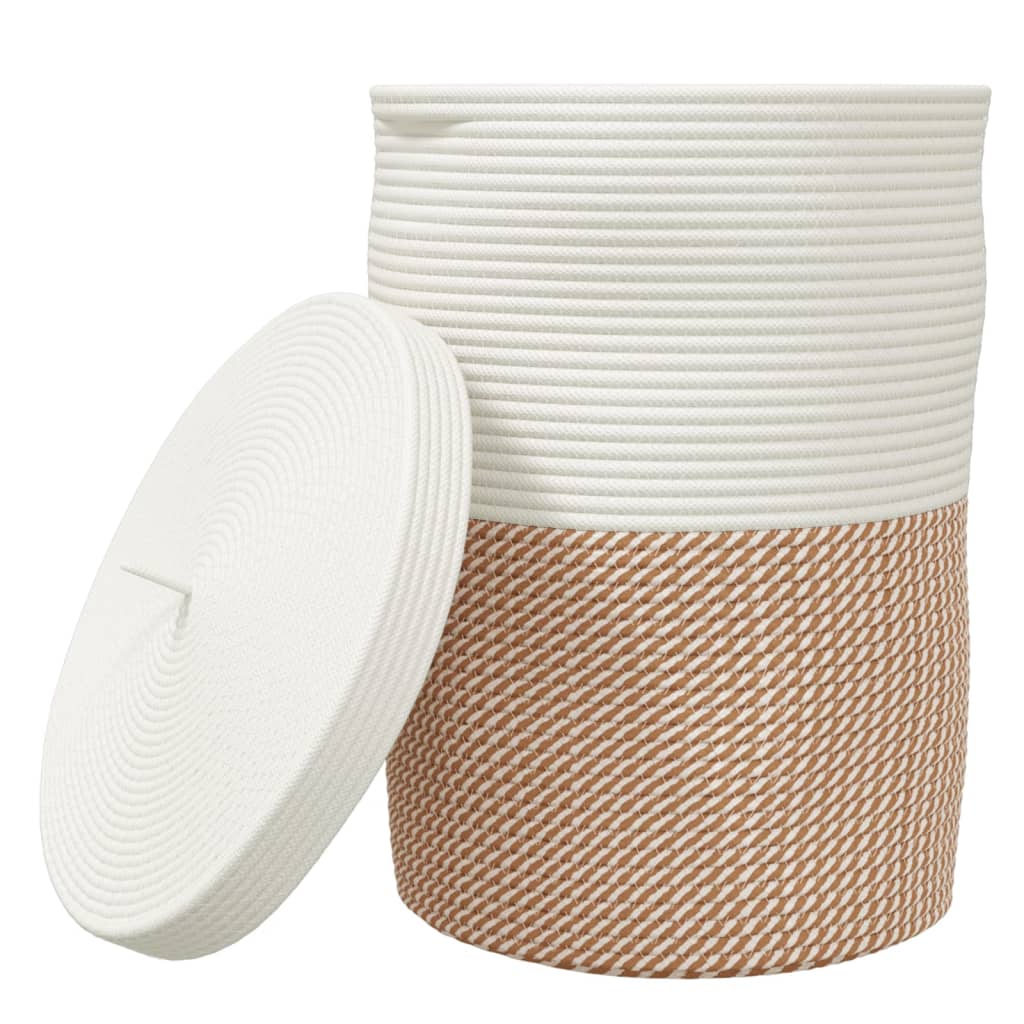 Storage Basket with Lid Brown & White Ø37x50 cm Cotton