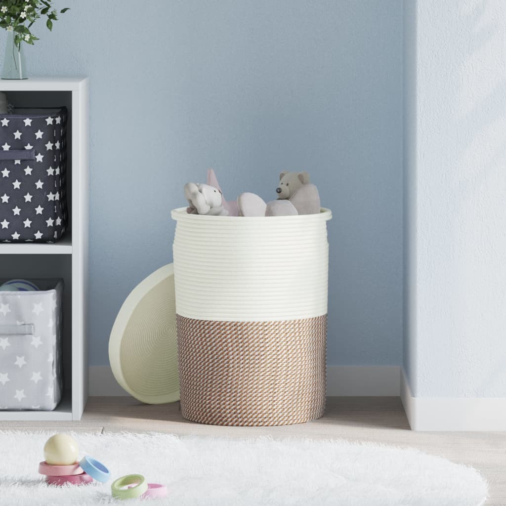 Storage Basket with Lid Brown & White Ø37x50 cm Cotton