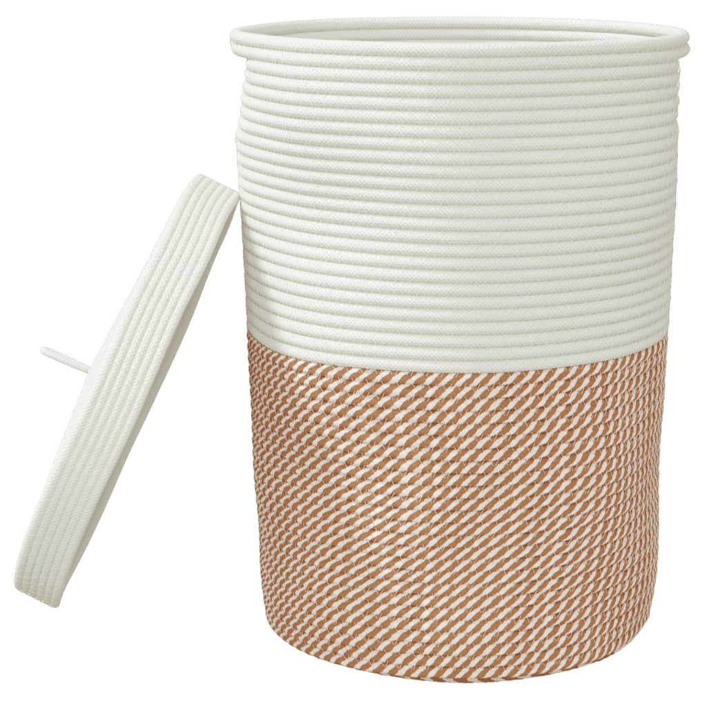 Storage Basket with Lid Brown & White Ø37x50 cm Cotton