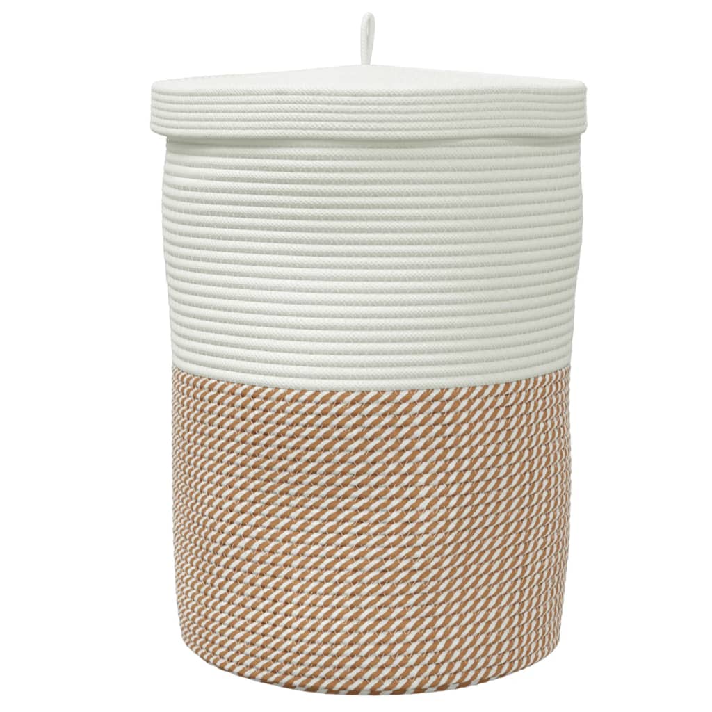 Storage Basket with Lid Brown & White Ø37x50 cm Cotton