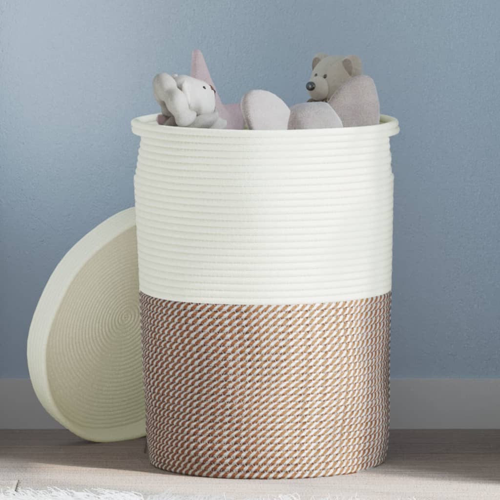 Storage Basket with Lid Brown & White Ø37x50 cm Cotton