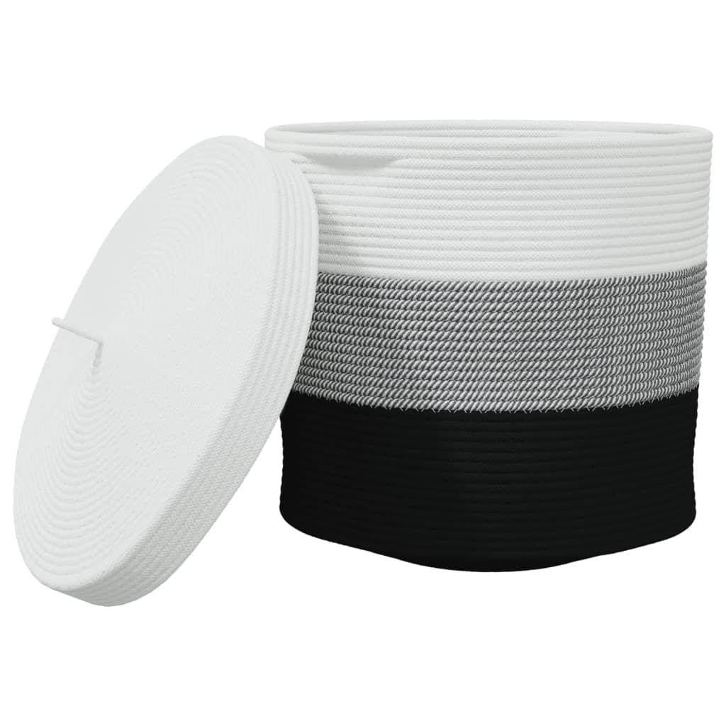 Storage Basket with Lid White and Beige Ø40x35 cm
