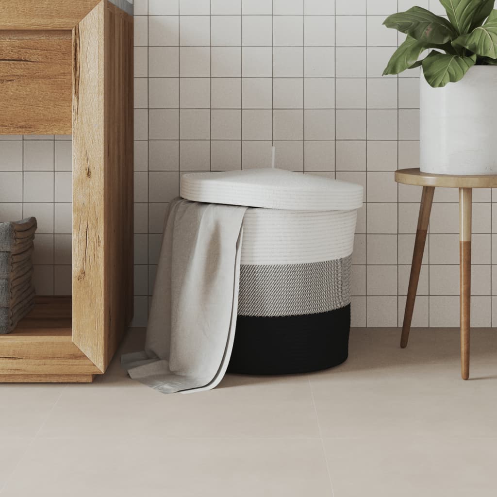 Storage Basket with Lid White and Beige Ø40x35 cm