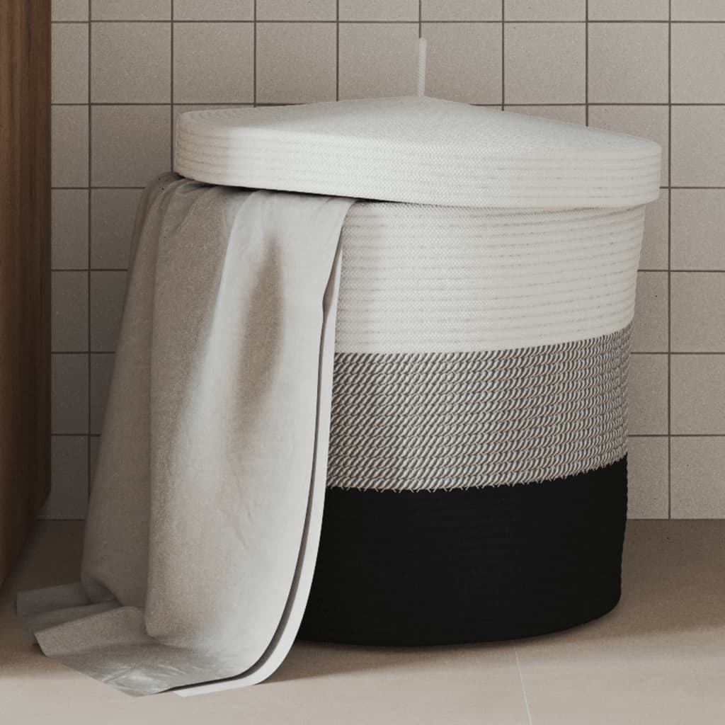 Storage Basket with Lid White and Beige Ø40x35 cm