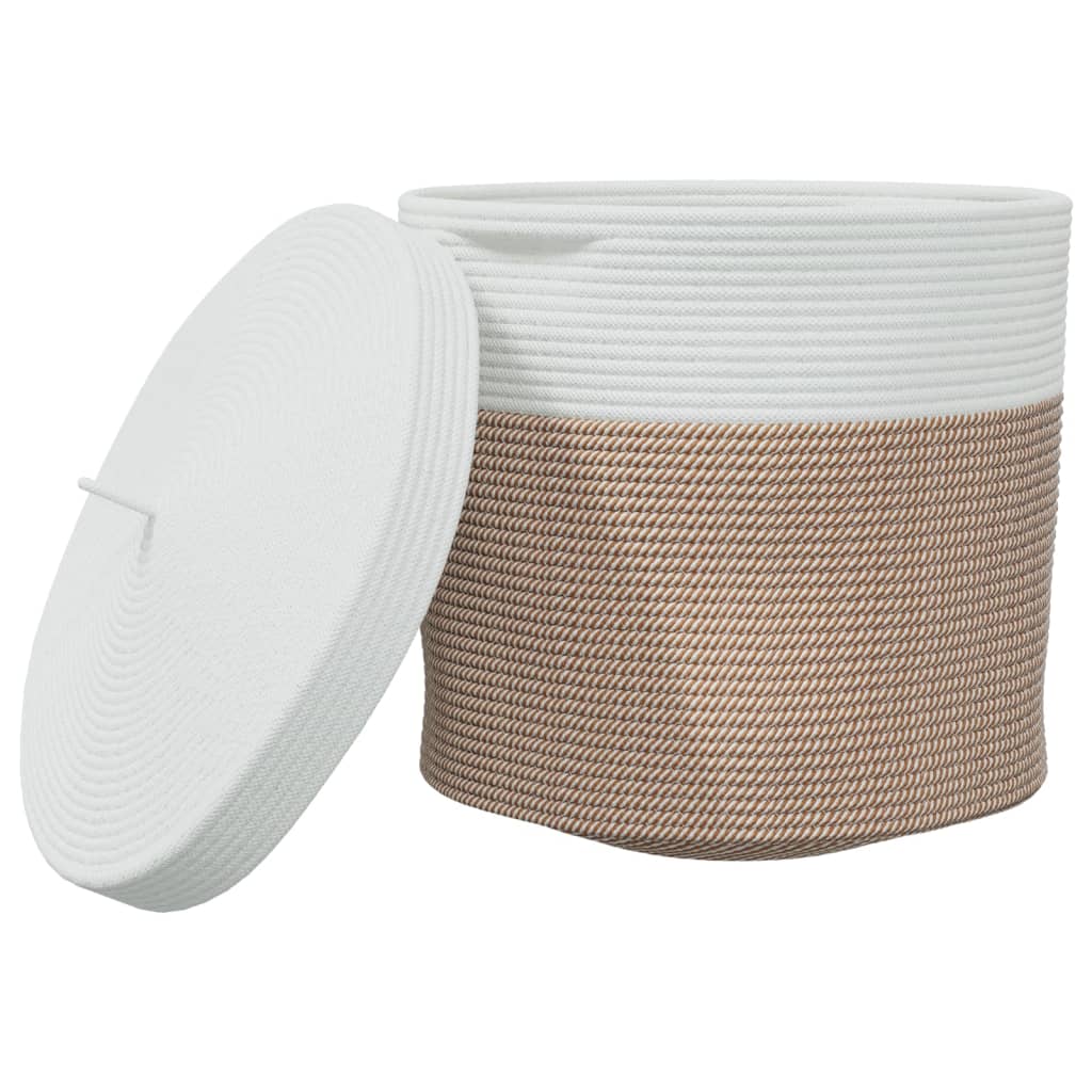 Storage Basket with Lid Brown & White Ø40x35 cm Cotton