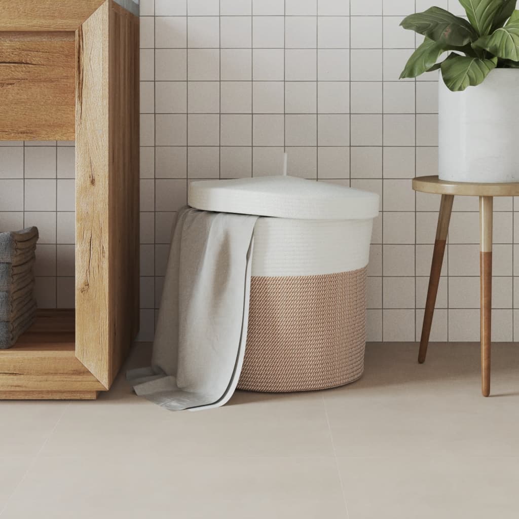 Storage Basket with Lid Brown & White Ø40x35 cm Cotton