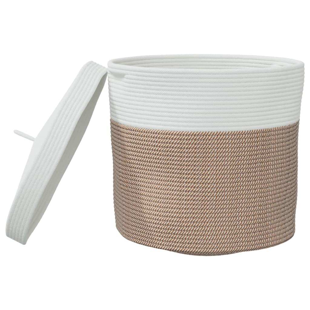 Storage Basket with Lid Brown & White Ø40x35 cm Cotton