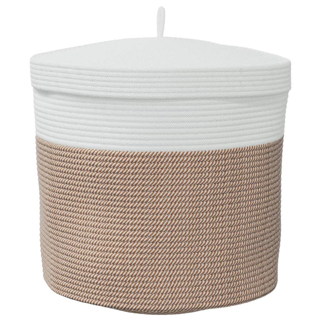 Storage Basket with Lid Brown & White Ø40x35 cm Cotton
