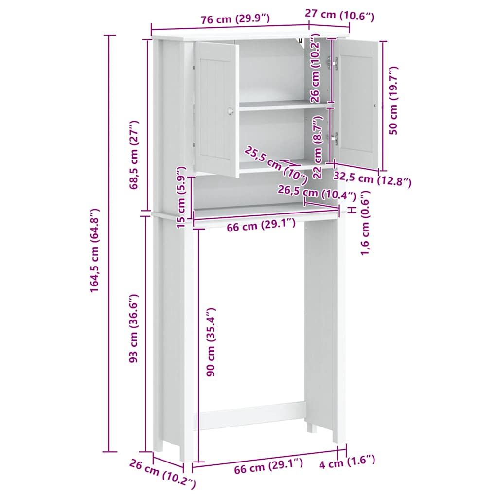 Waschmaschinenschrank BERG Weiß 76x27x164,5 cm Massivholz