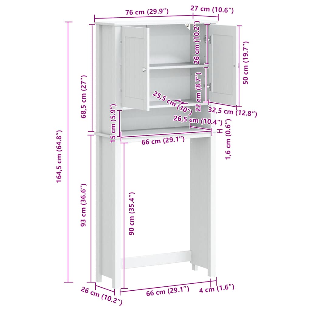 Waschmaschinenschrank BERG Schwarz 76x27x164,5 cm Massivholz