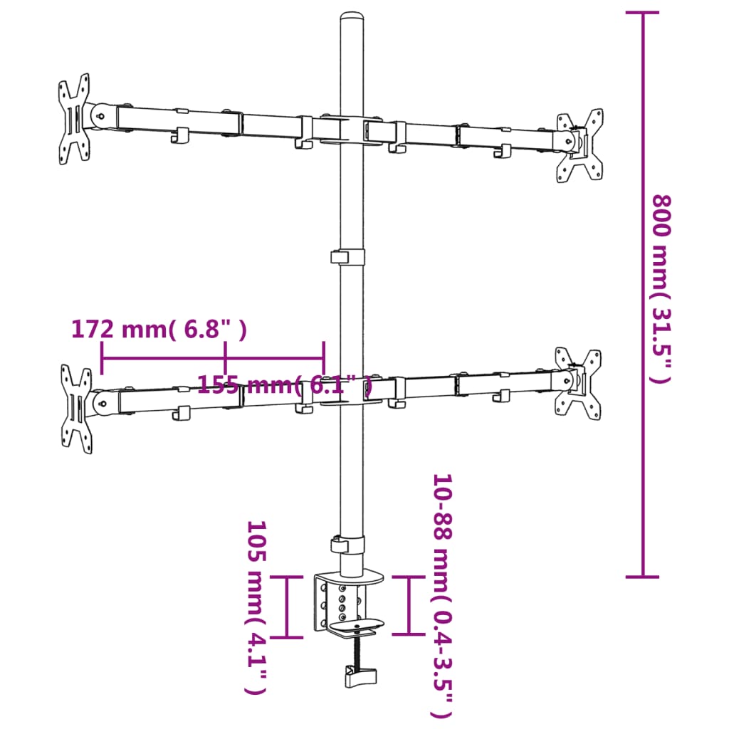 Monitorhalterung Schwarz Stahl VESA 75/100 mm