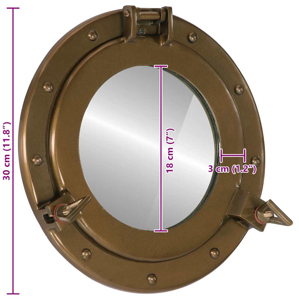 Porthole Mirror Wall Mount Ø30 cm Aluminum and Glass