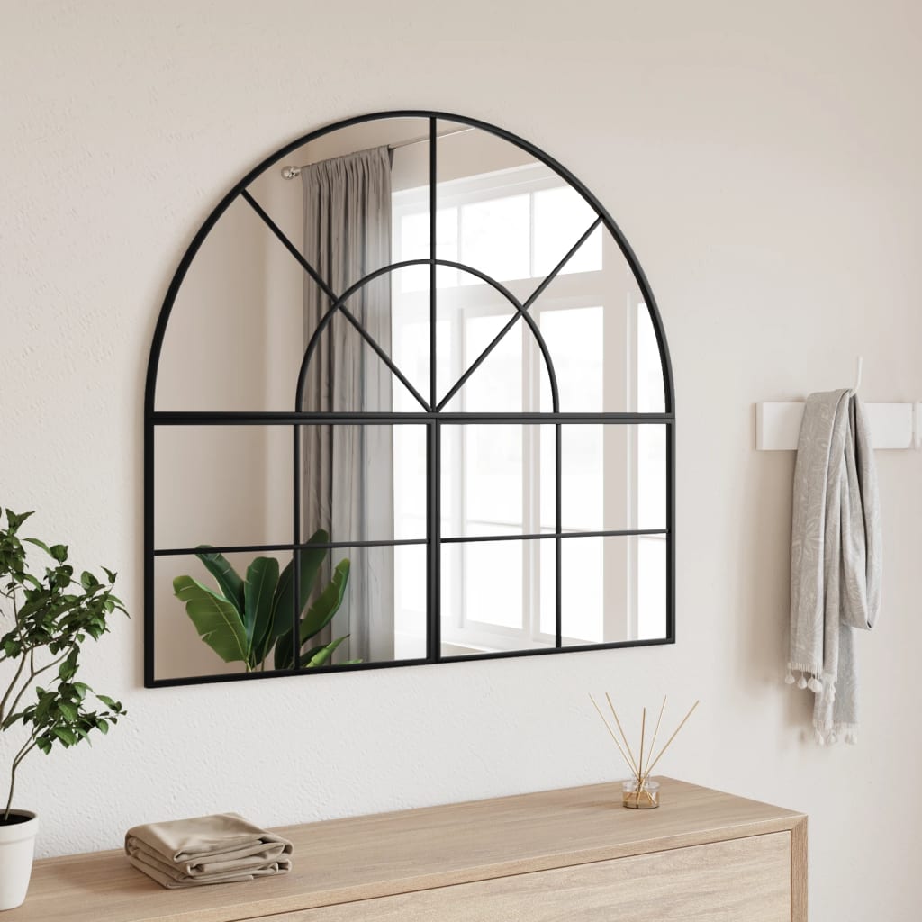 Black Wall Mirror 100x90 cm Curved Iron