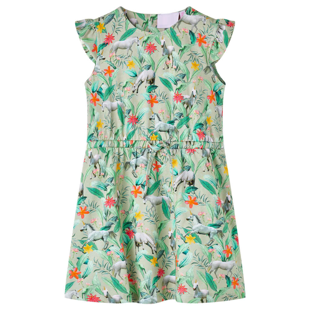 Robe enfant à manches volantées Kaki clair 128