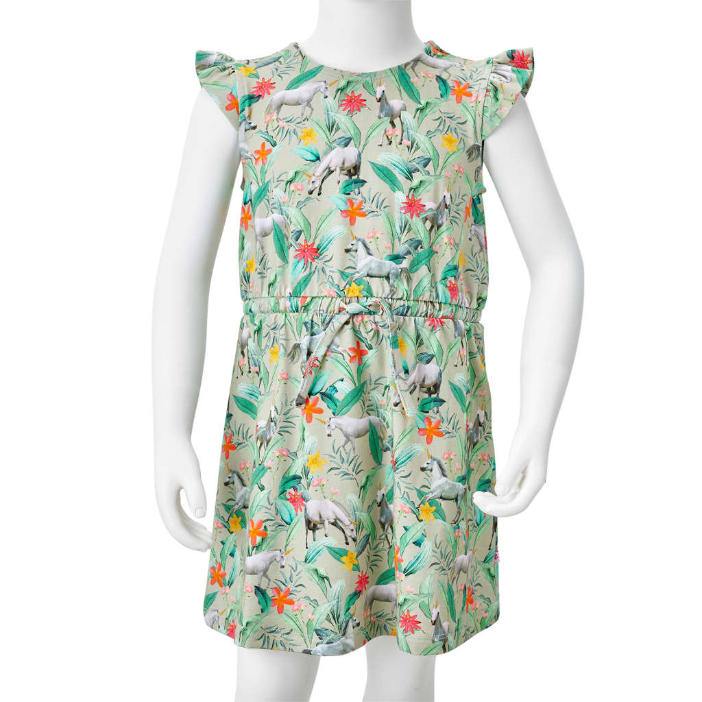 Robe enfant à manches volantées Kaki clair 128