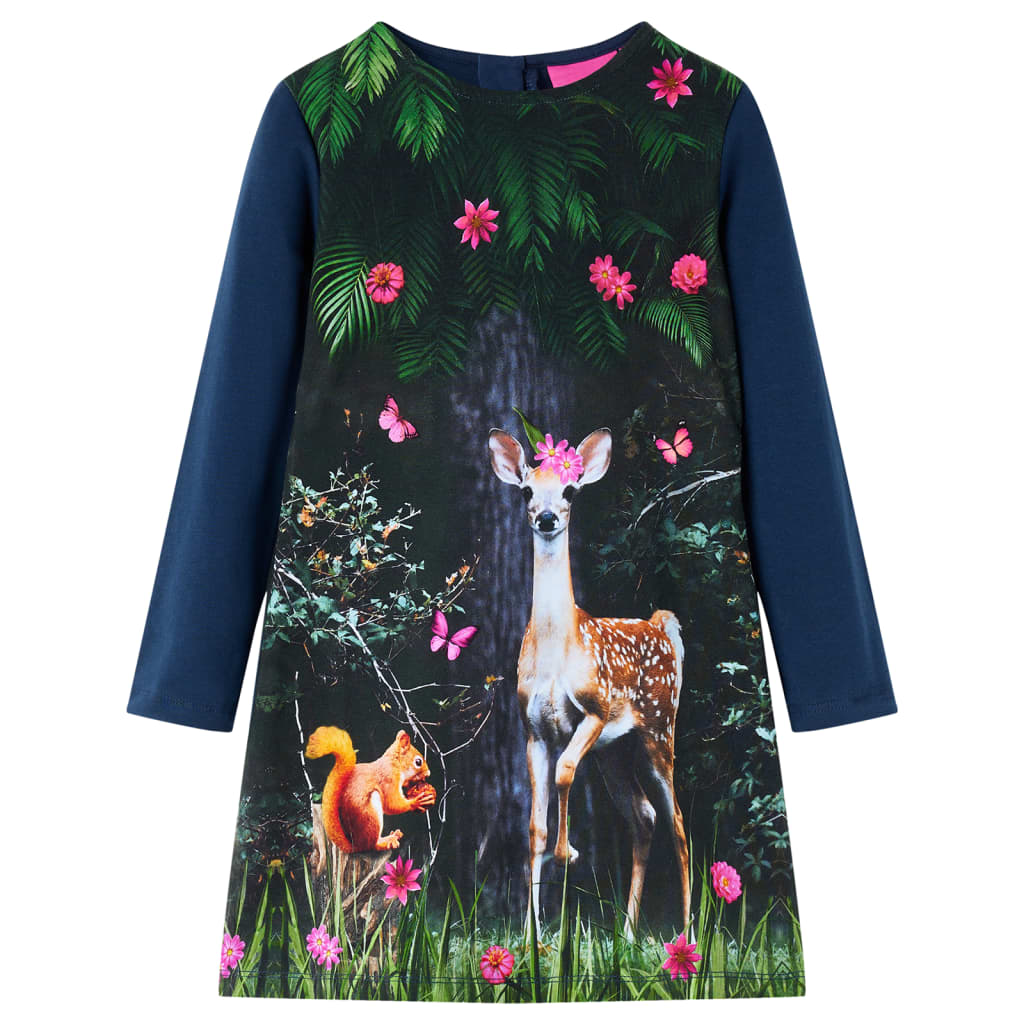 Children's Dress with Long Sleeves Navy Blue 128