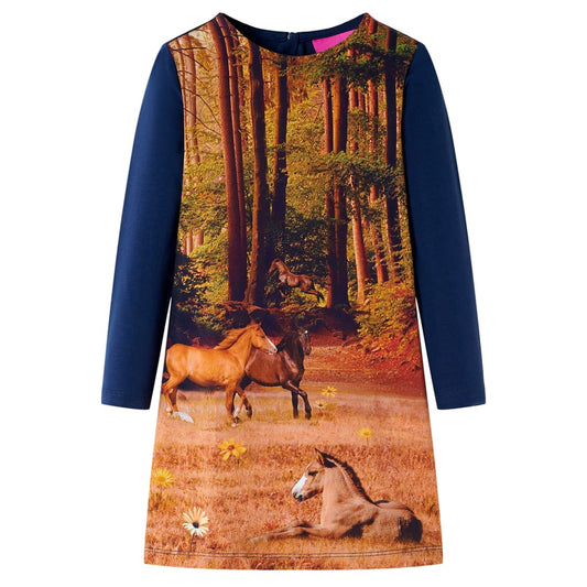 Children's Dress with Long Sleeves Navy Blue 128
