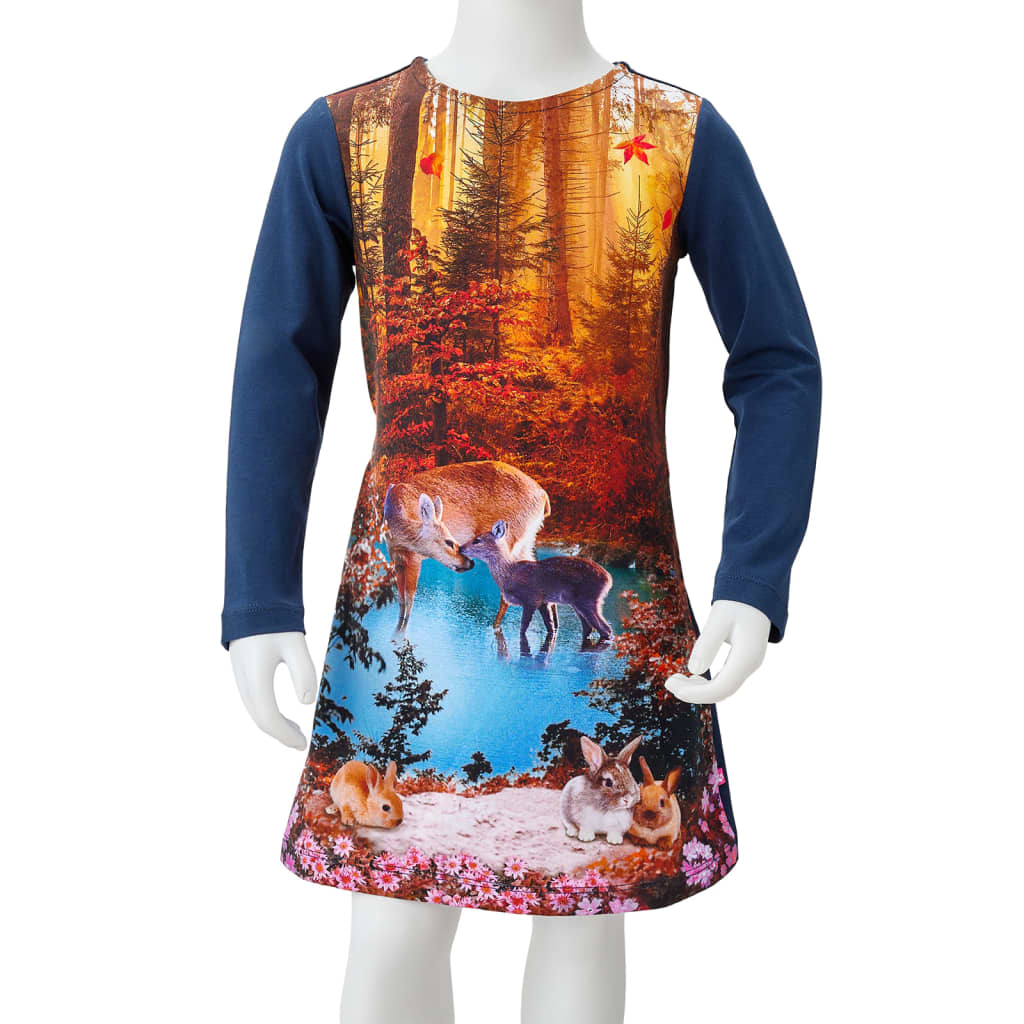Children's Dress with Long Sleeves Navy Blue 128