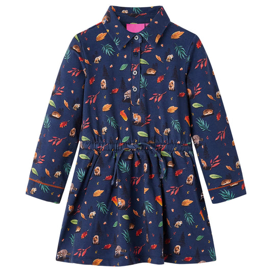 Children's Dress with Long Sleeves Navy Blue 128